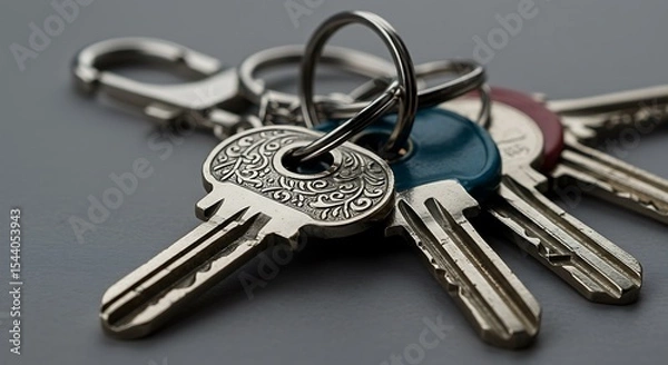 Fototapeta bunch of keys with keychain on a solid background