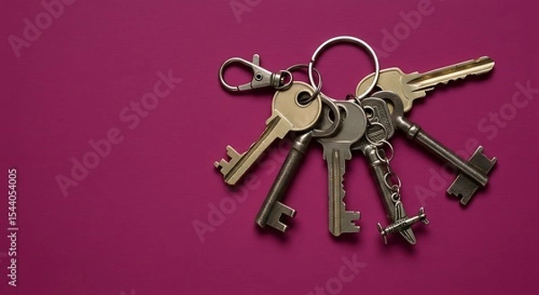 Fototapeta bunch of keys with keychain on a solid background