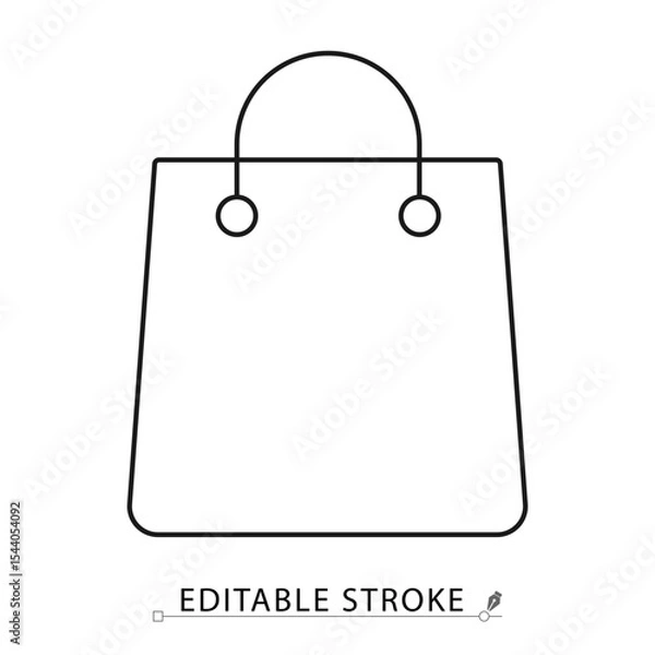 Obraz Shopping bag icon in minimal line style with editable stroke. Retail symbol, purchase container, market item for store visuals, commerce design, buying concept and consumer activity illustration.