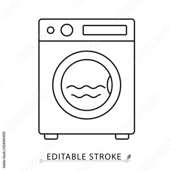 Obraz Washing machine icon in minimal linear style with editable stroke. Symbol of laundry, washing, domestic appliances, clothes cleaning, home chores and hygiene visuals. Laundry, appliance.