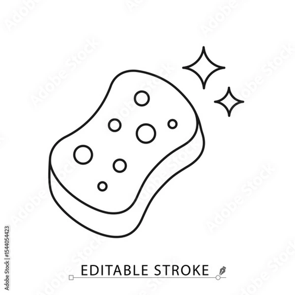 Obraz Sponge icon in minimal linear style with editable stroke. Symbol of cleaning, hygiene, sanitation, household chores, scrubbing, disinfection and home maintenance visuals. Cleaning, hygiene.