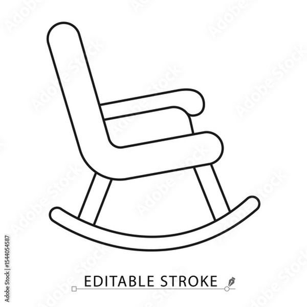 Obraz Rocking chair icon in minimal line style with editable stroke. Classic furniture, relaxation seat, comfort symbol for cozy interior visuals, home decor, traditional design and rest zone concept.