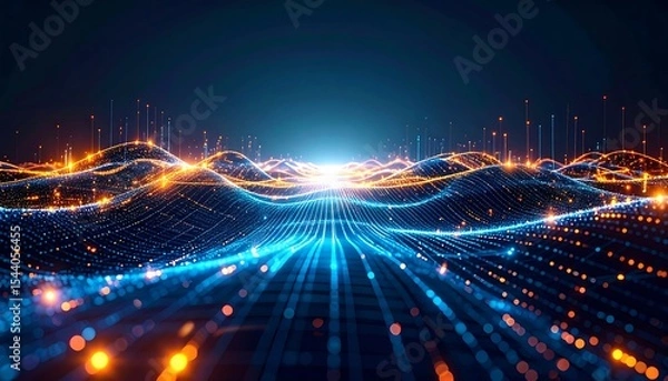 Fototapeta Digital Wave with Abstract Network.