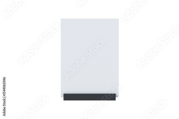 Fototapeta Acrylic desktop tent isolated on white background. Tabletop plexiglass sign. Price tag. Menu card display. Front view. 3d render
