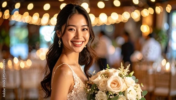 Obraz Happy bride wedding reception portrait.