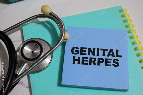 Obraz Concept of Genital Herpes write on sticky notes isolated on Wooden Table.