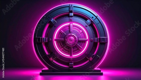 Obraz Neon Vault Door with Dark Background.