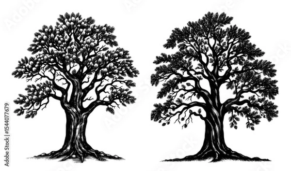 Fototapeta Botanical style pine trees in black and white