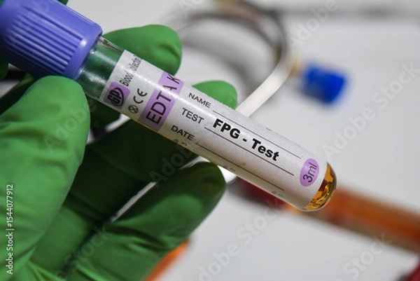 Obraz FPG - Test with blood sample. Top view isolated on office desk. Healthcare or Medical concept