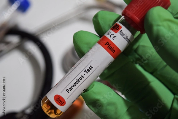 Obraz Parvovirus - Test with blood sample. Top view isolated on office desk. Healthcare or Medical concept