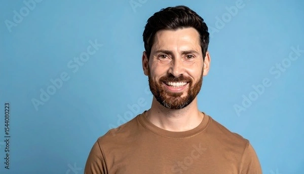 Obraz Happy man portrait with blue background.