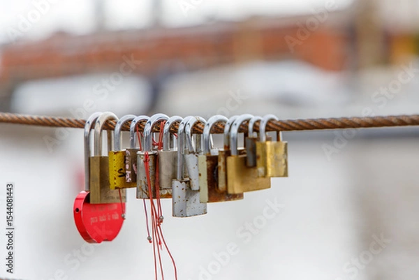Obraz Closed padlocks on a bridge.