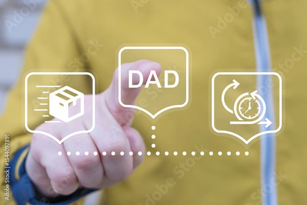 Fototapeta DAD Disciplined Agile Delivery Business concept. Person using virtual touch screen push abbreviation: DAD. DAD Framework for Scalable Agile Solutions.