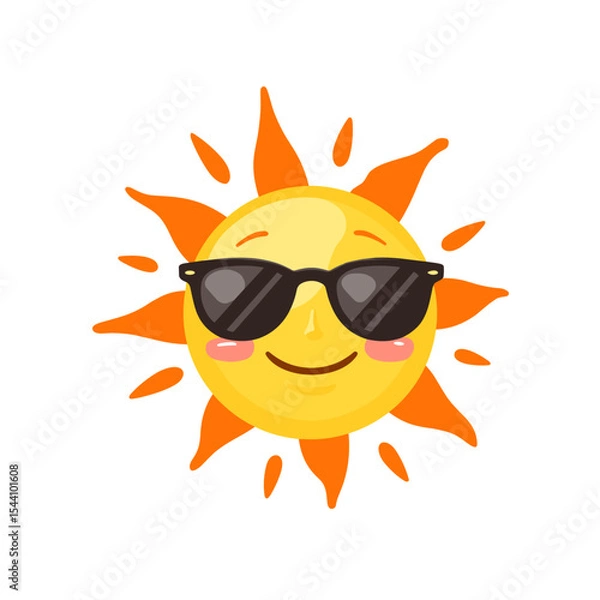 Obraz Cheerful sun character wearing sunglasses with rays of sunshine, vector 