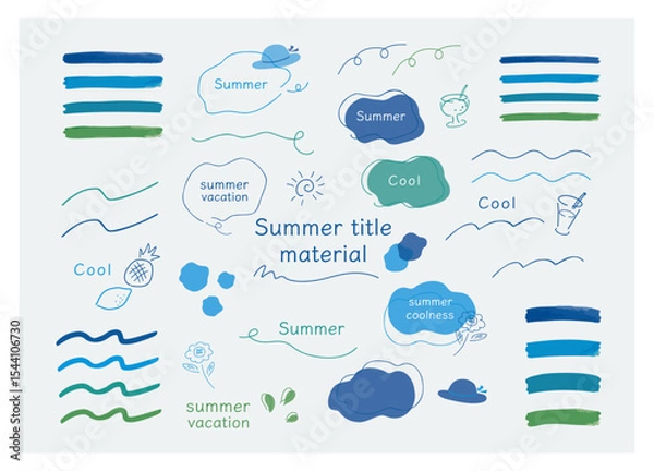 Obraz 夏の青系 シンプルで可愛い女性向けの装飾タイトルフレーム素材