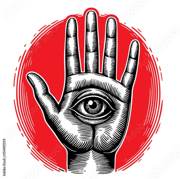 Obraz Hand with Eye in Vintage Engraving Style

