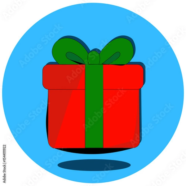 Obraz  Bright red gift box with a green ribbon, ready for celebration. Ideal for invitations, banners, or Christmas promotional designs. Deliver surprise and joy with this festive element.