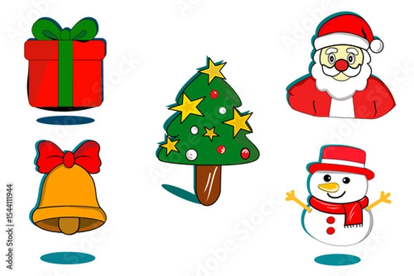 Obraz Complete Christmas icon set: gifts, bells, trees, Santa. Everything you need for perfect holiday designs. Bring the Christmas spirit into every project with this versatile collection.