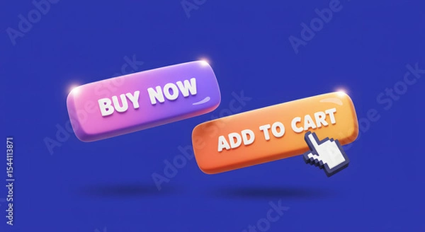 Fototapeta 3D Buy Now and Add to Cart Buttons Ecommerce Design Elements