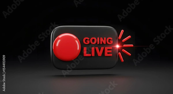 Fototapeta Going Live Button Red 3D Render for Broadcast, Streaming, and Social Media
