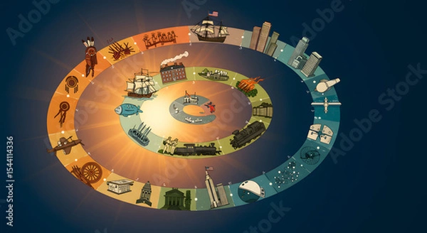 Fototapeta Spiral Timeline of Human History A Visual Journey Through Key Inventions and Events