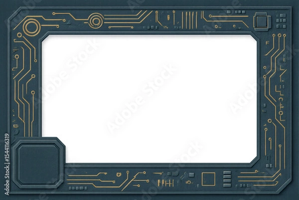 Fototapeta Blue Frame with Golden Computer Circuit Lines
