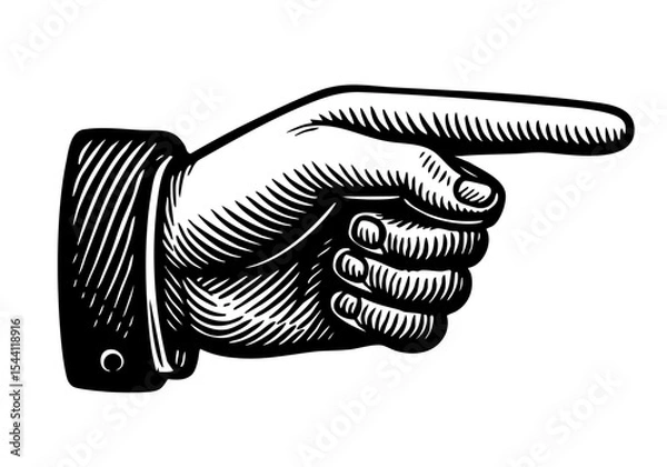 Obraz Vintage Hand Pointing Right with Cuffed Sleeve