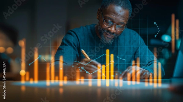 Fototapeta Investor using digital charts to analyze