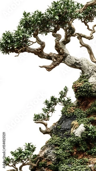 Fototapeta A beautifully crafted bonsai tree artfully displayed against a clean white background image