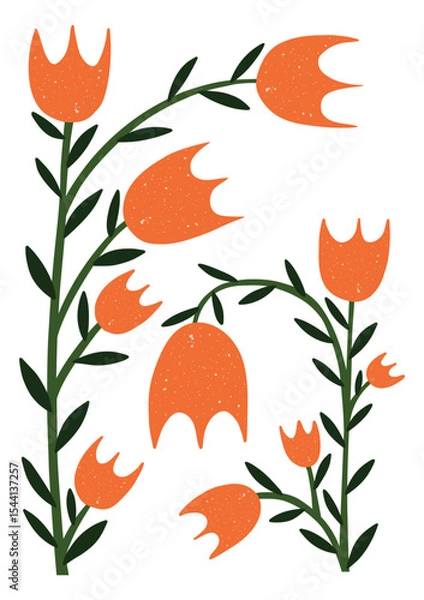 Fototapeta Playful hand drawn tulip-style flowers with organic texture. Great for spring cards, nursery decor, and botanical prints.