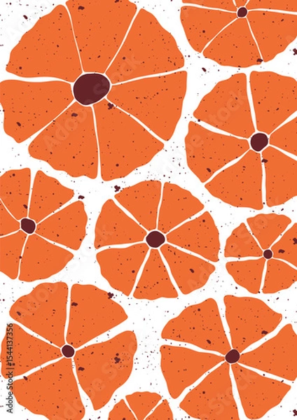 Fototapeta Bold and playful floral pattern featuring large hand drawn orange blooms with textured petals and a modern organic feel. Perfect for digital projects, fabric design, packaging, or creative branding.