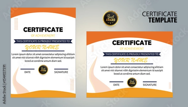 Obraz Modern orange and white certificate of achievement template