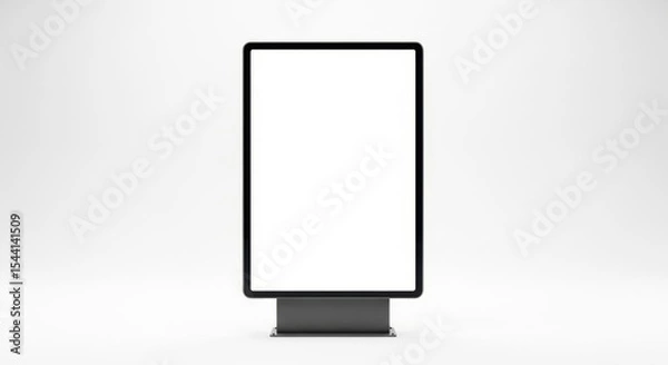 Obraz Maquette d’affiche extérieure sur support, vue de face, isolée sur fond blanc. Mockup d’un panneau publicitaire

