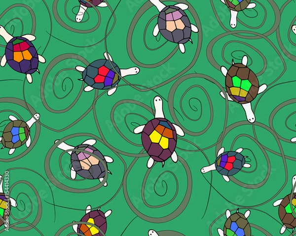 Fototapeta Seamless pattern for design surface Sea turtles.