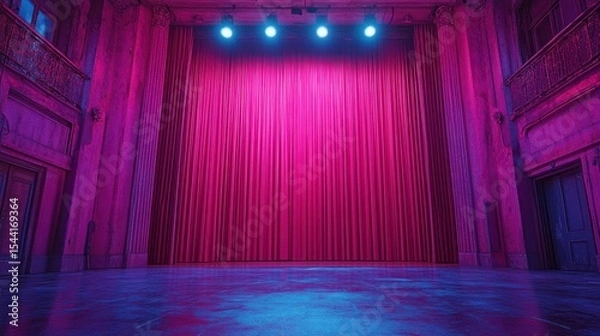 Obraz Pink stage lights, dramatic curtains
