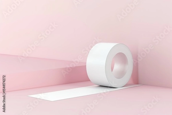 Obraz The Roll Tape Mockup White Roll Sticker Roll Tape 3D Rendering Adhesive Tape 3D Render
