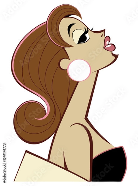Fototapeta A stylish cartoon illustration of a woman looking upwards with an expressive pose. It conveys elegance, contemplation, or a moment of reflection.