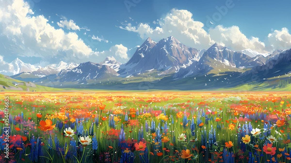 Obraz mountain landscape with flowers