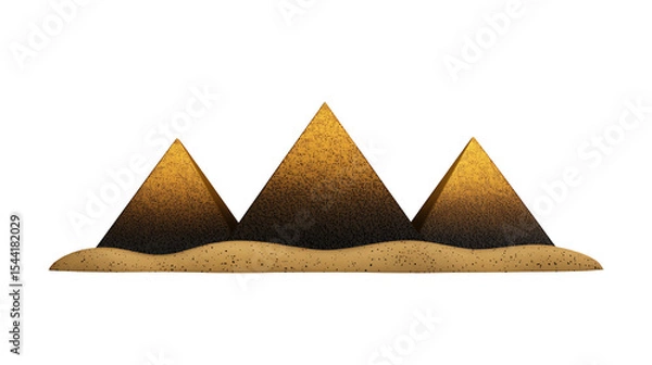 Fototapeta Three Golden Pyramids on Sandy Base Against Black Background