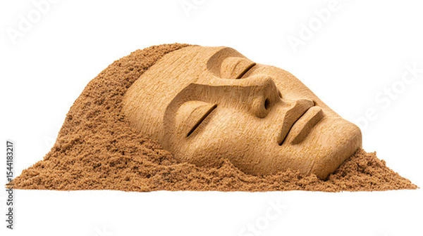 Fototapeta Serene Sand Sculpture A Peaceful Face Partially Submerged in Beige