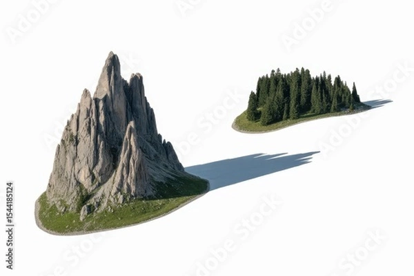Obraz Mountain lonely island has a shadow, combined into a set on a white background along the path. . photo on white isolated background
