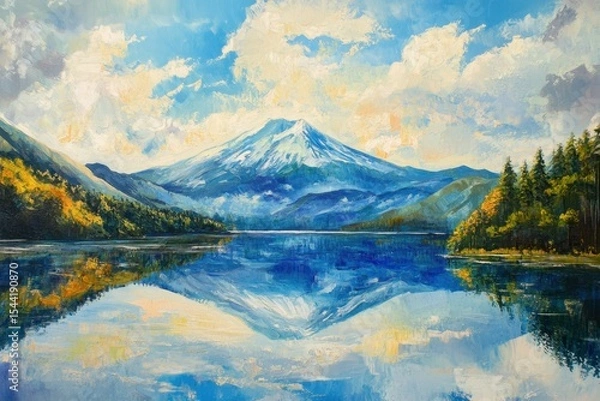 Obraz vibrant color image of sky lake mount fuji water