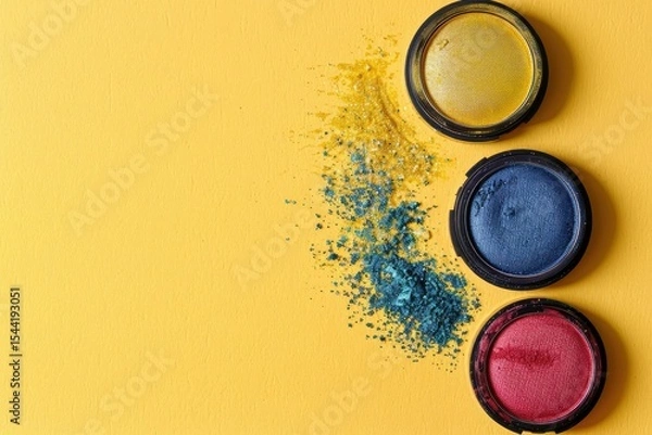 Obraz Premium Quality Visual of Above View Colorful Eyeshadow on Yellow Background