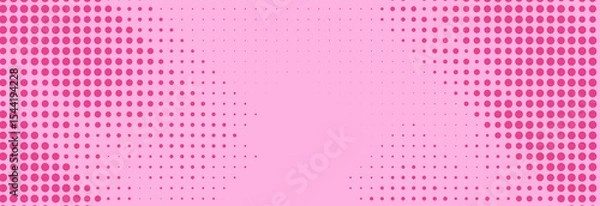 Obraz Pink halftone pattern. Retro comic gradient background. Rose pixelated dotted texture overlay. Cartoon pop art faded gradient pattern. Vector backdrop for poster, banner, advertisement