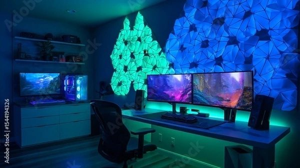 Fototapeta "Digital Comfort Zone: Interior Decor with High-End PC Setup"

"Smart Space Design: Computer-Focused Interior Background"

"Minimalist Office Setup with High-Tech Computer Aesthetic"