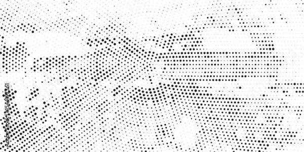 Fototapeta Dot grid pattern vector illustration. Simple black white point background with small and large polka dots. Abstract futuristic dotted mesh with gradient effect. Geometric minimal digital design.