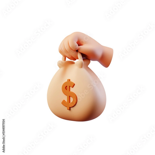 Fototapeta 3D illustration of a money bag in hand symbolizing wealth and finance

