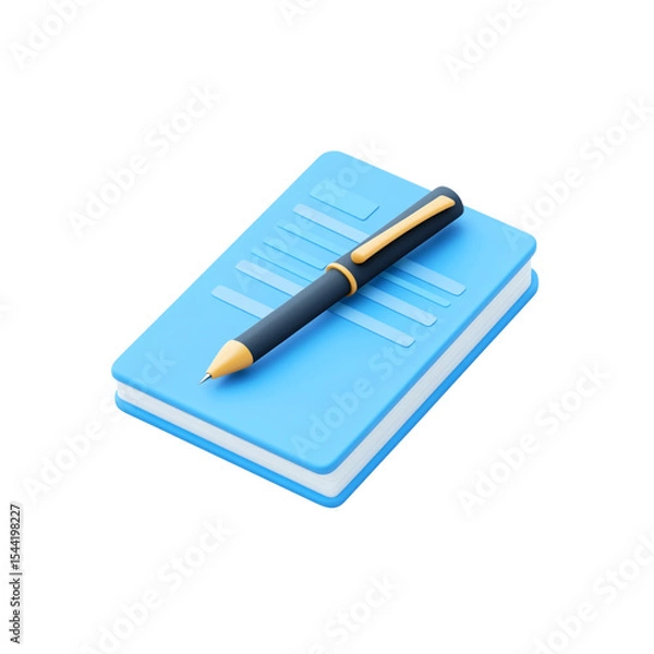 Fototapeta 3D icon of a blue document with a pen on a white background

