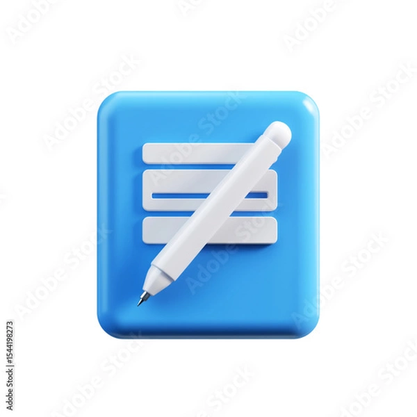 Fototapeta Blue 3D app button featuring a white pencil icon on a clean background

