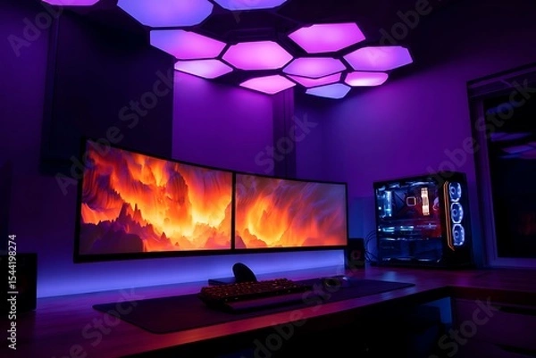 Fototapeta "Digital Comfort Zone: Interior Decor with High-End PC Setup"

"Smart Space Design: Computer-Focused Interior Background"

"Minimalist Office Setup with High-Tech Computer Aesthetic"